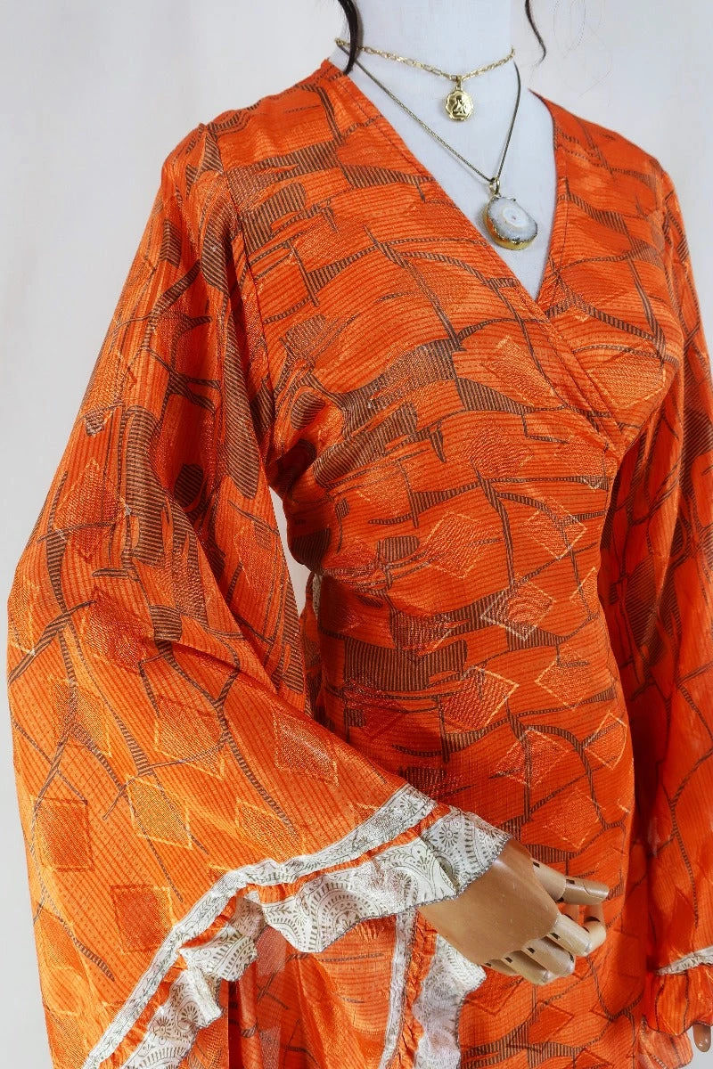 Venus Maxi Dress - Vintage Sari - Peachy Tangerine - Size M/L 2 Venus Maxi Dress - Vintage Sari - Peachy Tangerine - Size M/L - Image 2