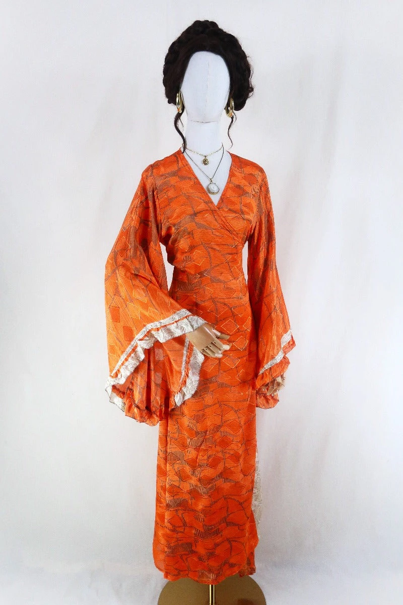 Venus Maxi Dress - Vintage Sari - Peachy Tangerine - Size M/L 1 Venus Maxi Dress - Vintage Sari - Peachy Tangerine - Size M/L