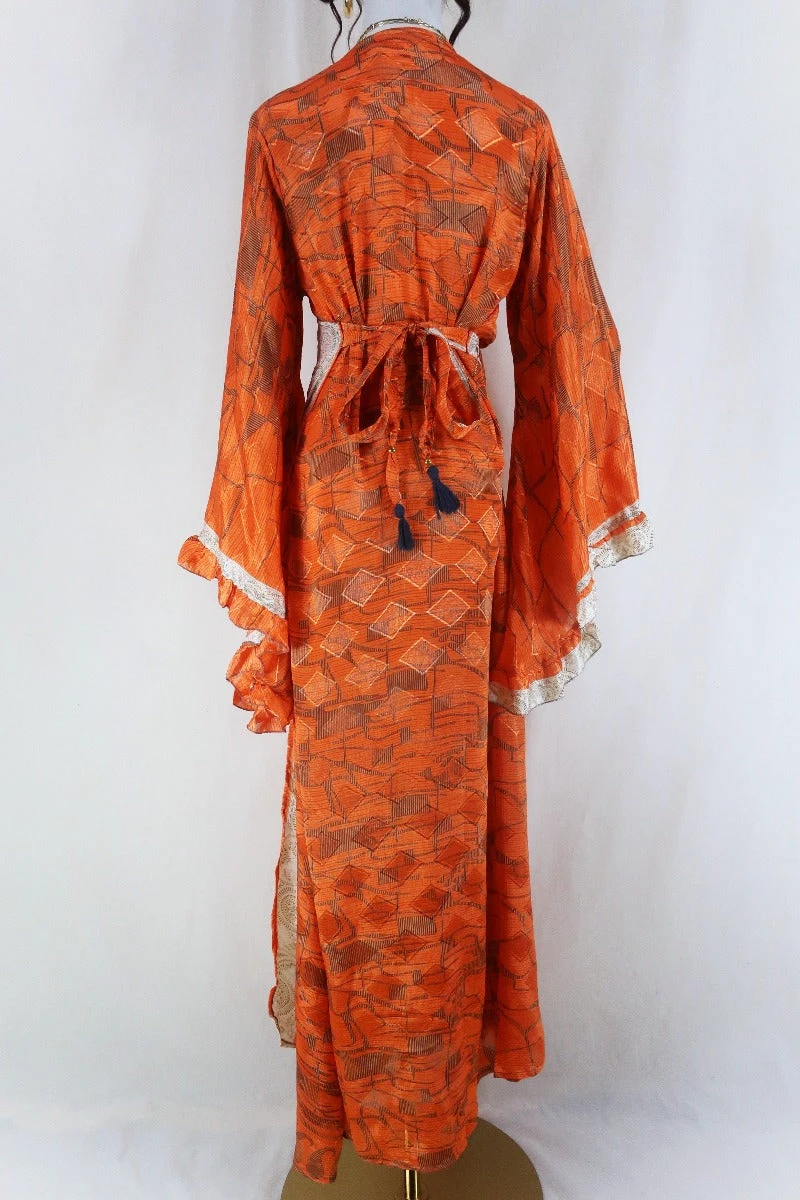 Venus Maxi Dress - Vintage Sari - Peachy Tangerine - Size M/L 3 Venus Maxi Dress - Vintage Sari - Peachy Tangerine - Size M/L - Image 3