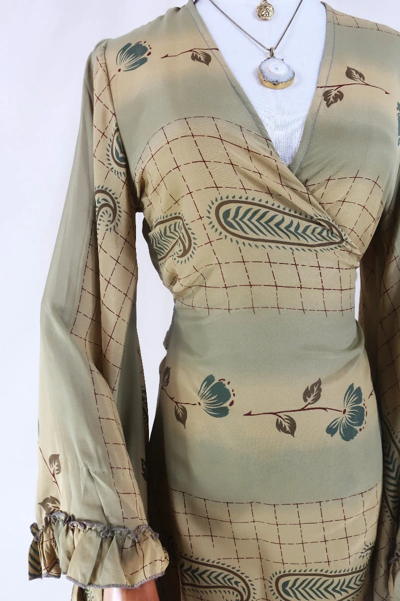 Venus Maxi Dress - Vintage Sari - Dusted Sage Floral - Size S/M 3 Venus Maxi Dress - Vintage Sari - Dusted Sage Floral - Size S/M - Image 3