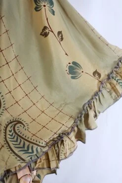 Venus Maxi Dress - Vintage Sari - Dusted Sage Floral - Size S/M 11 Venus Maxi Dress - Vintage Sari - Dusted Sage Floral - Size S/M -KIKIS Clothing Shop venus long bell sleeve wrap dress maxi frilly butterfly sleeve free size boho dress handmade from recycled vintage 70s indian sari by all about audrey 38