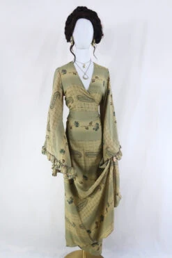 Venus Maxi Dress - Vintage Sari - Dusted Sage Floral - Size S/M