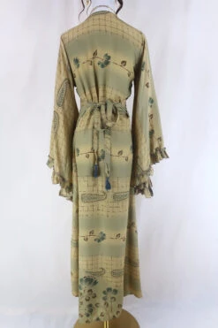 Venus Maxi Dress - Vintage Sari - Dusted Sage Floral - Size S/M 9 Venus Maxi Dress - Vintage Sari - Dusted Sage Floral - Size S/M -KIKIS Clothing Shop venus long bell sleeve wrap dress maxi frilly butterfly sleeve free size boho dress handmade from recycled vintage 70s indian sari by all about audrey 40