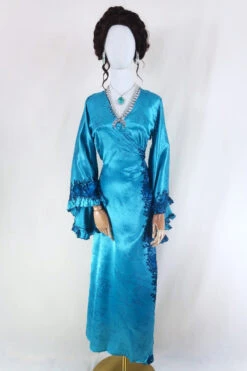 Venus Maxi Dress - Vintage Sari - Aqua Floral Sea Breeze - Size S/M