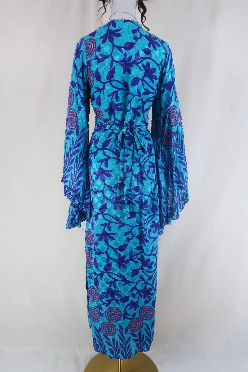 Venus Maxi Dress - Vintage Sari - Turquoise & Violet Vines - Size M/L 3 Venus Maxi Dress - Vintage Sari - Turquoise & Violet Vines - Size M/L - Image 3