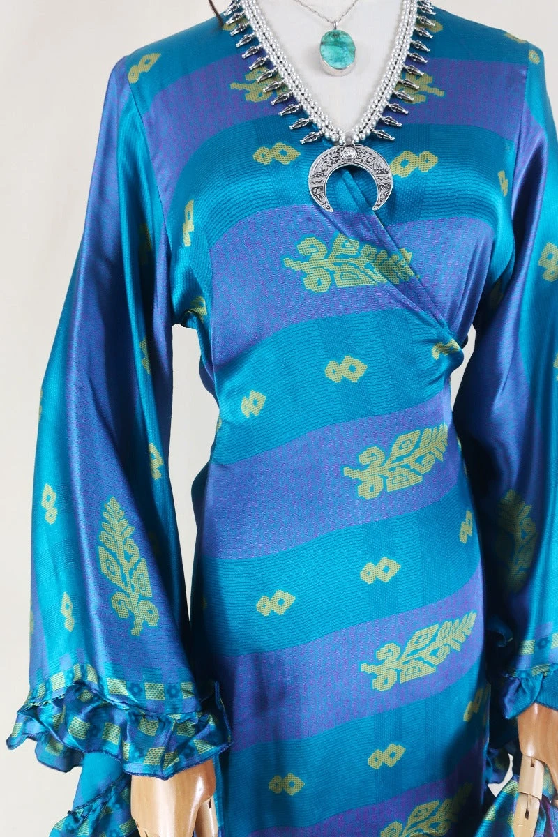 Venus Maxi Dress - Vintage Sari - Deep Teal & Plum Motif - Size M/L 2 Venus Maxi Dress - Vintage Sari - Deep Teal & Plum Motif - Size M/L - Image 2