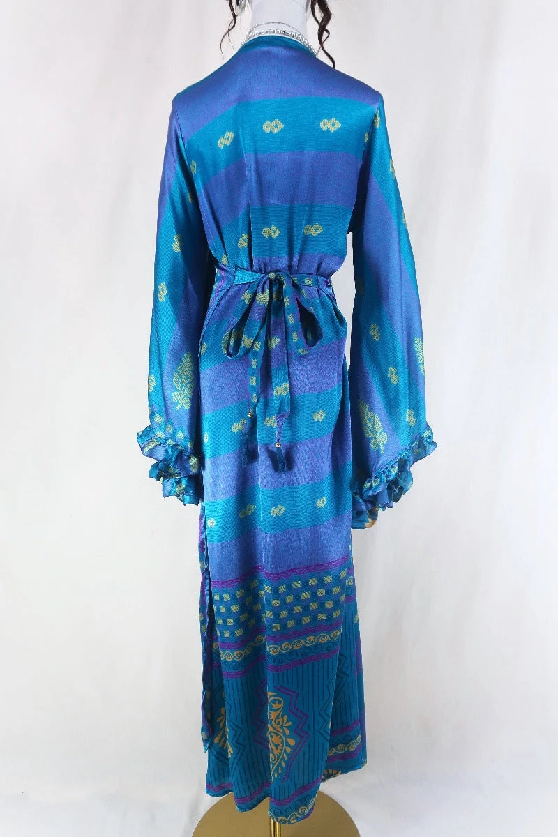 Venus Maxi Dress - Vintage Sari - Deep Teal & Plum Motif - Size M/L 3 Venus Maxi Dress - Vintage Sari - Deep Teal & Plum Motif - Size M/L - Image 3