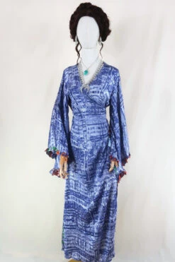 Venus Maxi Dress - Vintage Sari - Lavender & Orange Abstract - Size M/L