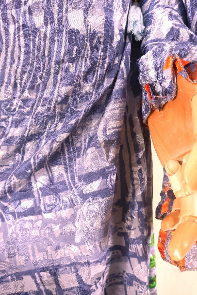 Venus Maxi Dress - Vintage Sari - Lavender & Orange Abstract - Size M/L 4 Venus Maxi Dress - Vintage Sari - Lavender & Orange Abstract - Size M/L - Image 4