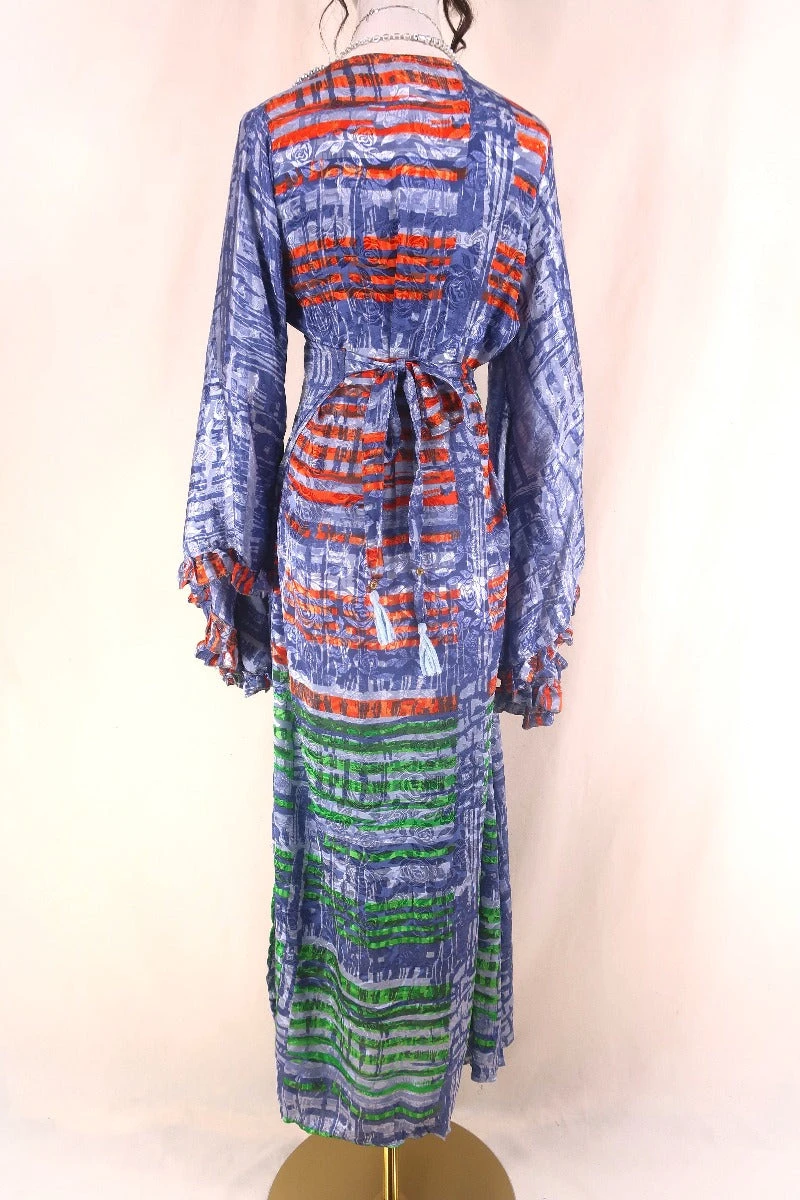 Venus Maxi Dress - Vintage Sari - Lavender & Orange Abstract - Size M/L 3 Venus Maxi Dress - Vintage Sari - Lavender & Orange Abstract - Size M/L - Image 3