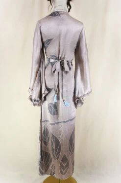 Venus Maxi Dress - Vintage Sari - Winter Ice Flora - Size S/M -KIKIS Clothing Shop venus long bell sleeve wrap dress maxi frilly butterfly sleeve free size boho dress handmade from recycled vintage 70s indian sari by all about audrey 87