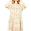 70's Vintage Midi Smock Dress - Cream, Caramel & Lilac Paisley - Size M/L