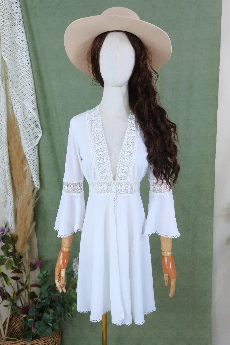 Vintage Mini Robe Dress - Sylvia Plath White - Size XXS 2 Vintage Mini Robe Dress - Sylvia Plath White - Size XXS - Image 2
