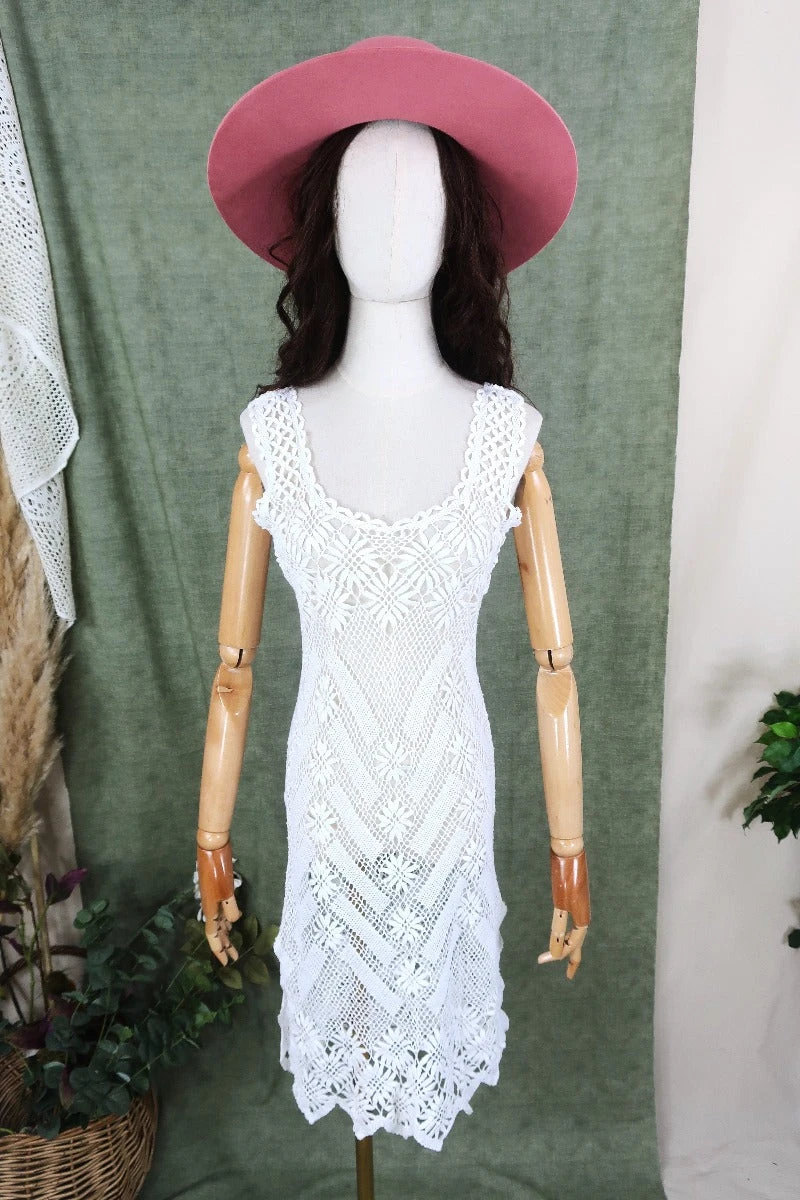 Vintage Midi Dress - Woodstock Forever White Crochet - Size XS 1 Vintage Midi Dress - Woodstock Forever White Crochet - Size XS