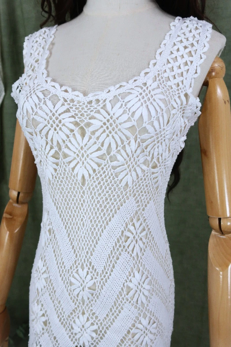 Vintage Midi Dress - Woodstock Forever White Crochet - Size XS 2 Vintage Midi Dress - Woodstock Forever White Crochet - Size XS - Image 2
