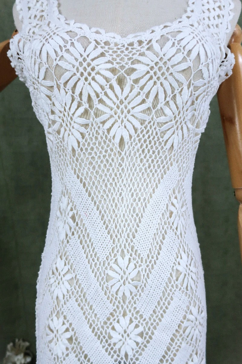 Vintage Midi Dress - Woodstock Forever White Crochet - Size XS 3 Vintage Midi Dress - Woodstock Forever White Crochet - Size XS - Image 3