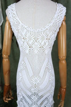 Vintage Midi Dress - Woodstock Forever White Crochet - Size XS 12 Vintage Midi Dress - Woodstock Forever White Crochet - Size XS -KIKIS Clothing Shop vintage 1970s boho clothing 70s sourced bohemian vintage blouses robes dresses crochet items sourced by all about audrey 27