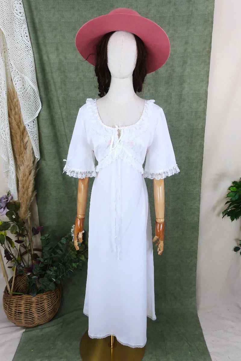 Vintage Long Midi Dress - Diamond White Lacy Floral Embroidery - Size S 2 Vintage Long Midi Dress - Diamond White Lacy Floral Embroidery - Size S - Image 2