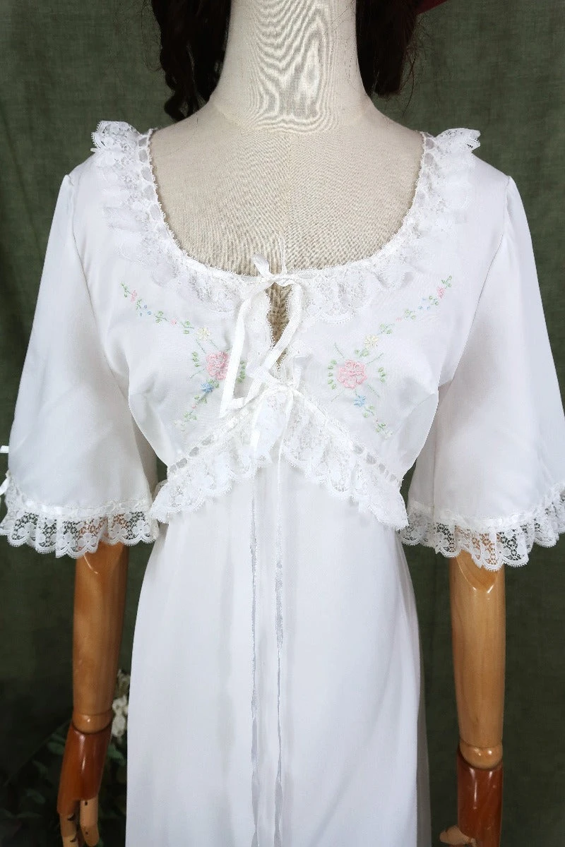 Vintage Long Midi Dress - Diamond White Lacy Floral Embroidery - Size S 3 Vintage Long Midi Dress - Diamond White Lacy Floral Embroidery - Size S - Image 3