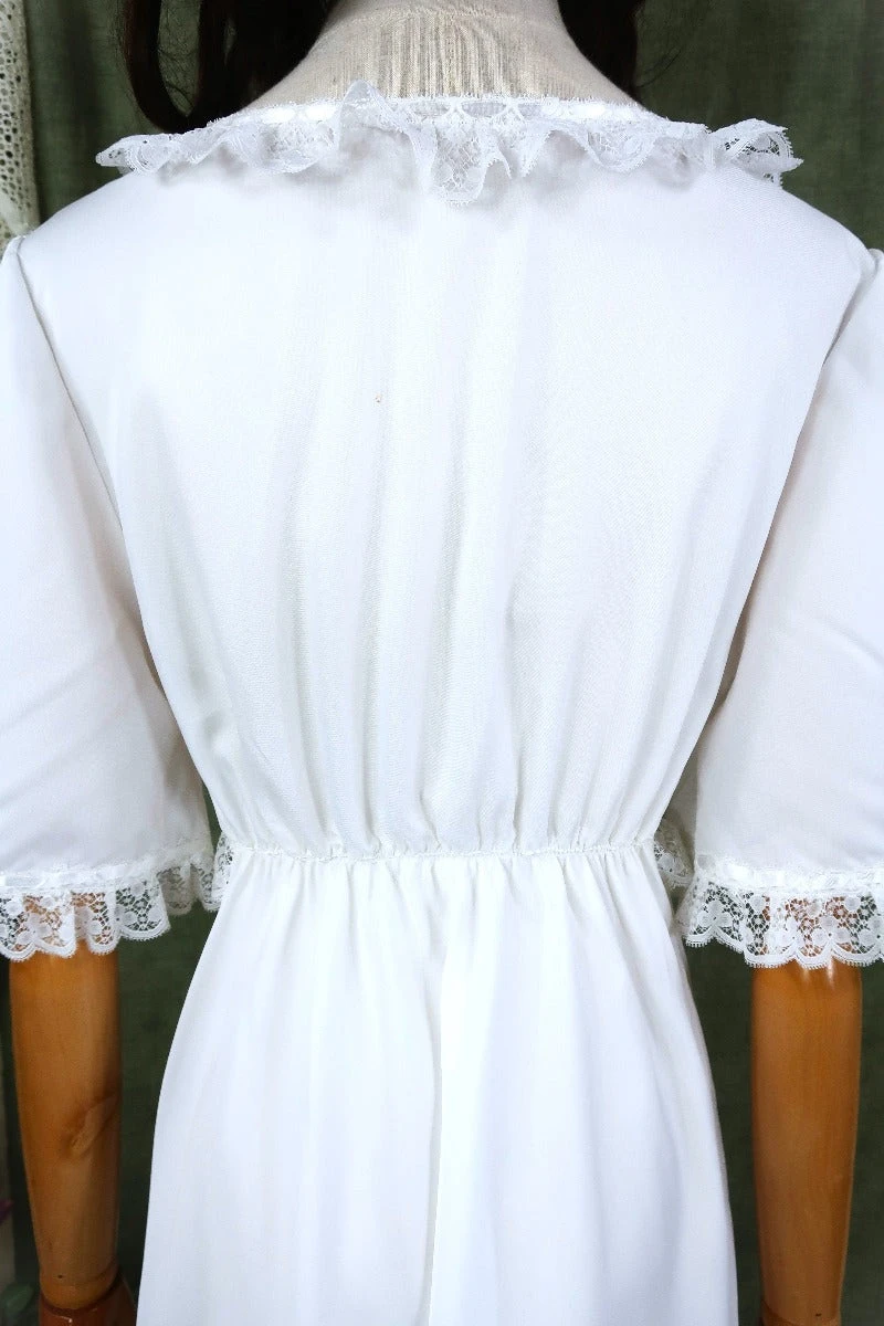 Vintage Long Midi Dress - Diamond White Lacy Floral Embroidery - Size S 7 Vintage Long Midi Dress - Diamond White Lacy Floral Embroidery - Size S - Image 7