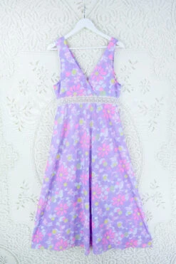 Vintage Lilac Floral Lace Crossover Maxi Dress - Size S