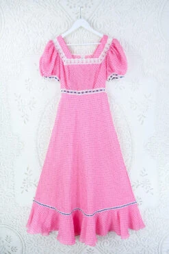 Vintage Pink Prairie Polka Dot Maxi Dress - Size S