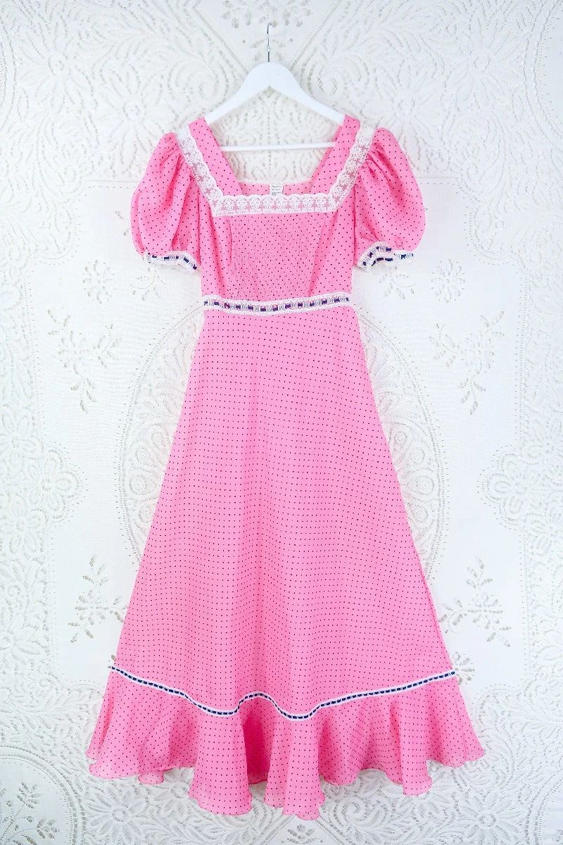 Vintage Pink Prairie Polka Dot Maxi Dress - Size S 1 Vintage Pink Prairie Polka Dot Maxi Dress - Size S