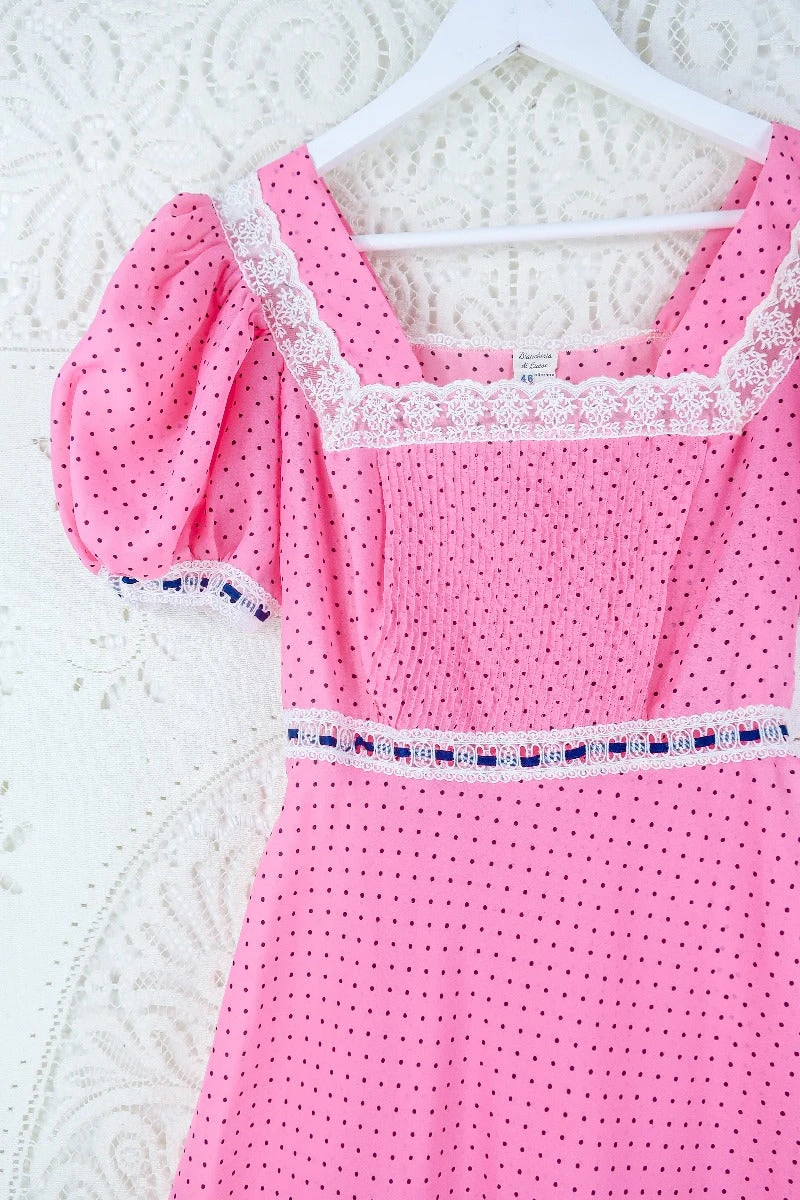 Vintage Pink Prairie Polka Dot Maxi Dress - Size S 2 Vintage Pink Prairie Polka Dot Maxi Dress - Size S - Image 2