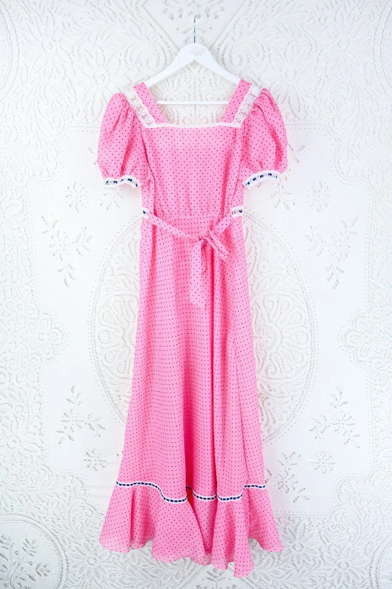 Vintage Pink Prairie Polka Dot Maxi Dress - Size S 3 Vintage Pink Prairie Polka Dot Maxi Dress - Size S - Image 3