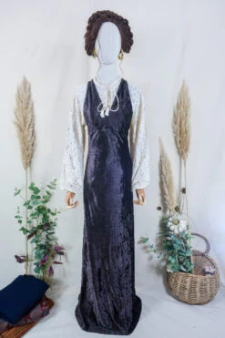 Vintage Maxi Dress - Mahogany Crushed Velvet Halter - Size XS