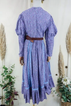 Vintage Midi Dress - Lavender And Rose Cottage Puff - Size S/M -KIKIS Clothing Shop vintage bohemian retro bohochic 1970s hippie preloved boho clothing all about audrey 140