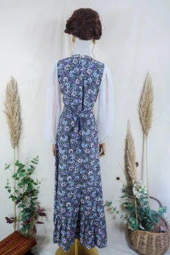 Vintage Maxi Dress - Ethereal Violet Flora With Sheer Sleeves - Size XXS/XS 7 Vintage Maxi Dress - Ethereal Violet Flora With Sheer Sleeves - Size XXS/XS -KIKIS Clothing Shop vintage bohemian retro bohochic 1970s hippie preloved boho clothing all about audrey 148