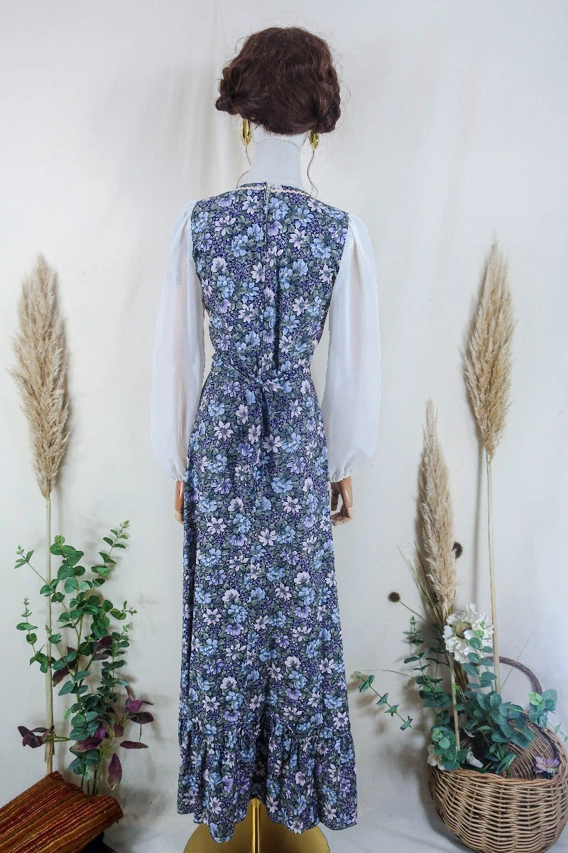 Vintage Maxi Dress - Ethereal Violet Flora With Sheer Sleeves - Size XXS/XS 4 Vintage Maxi Dress - Ethereal Violet Flora With Sheer Sleeves - Size XXS/XS - Image 4