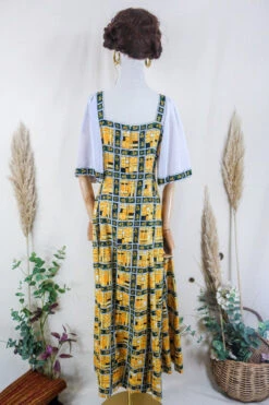 Vintage Maxi Dress - Bumble Bee Flora Prairie Dress - Size XS -KIKIS Clothing Shop vintage bohemian retro bohochic 1970s hippie preloved boho clothing all about audrey 152