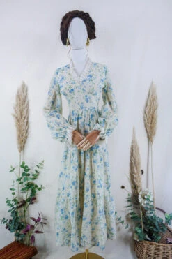 Vintage Maxi Dress - Lace And Sky Rose Prairie Dress - Size XS