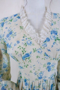 Vintage Maxi Dress - Lace And Sky Rose Prairie Dress - Size XS -KIKIS Clothing Shop vintage bohemian retro bohochic 1970s hippie preloved boho clothing all about audrey 155