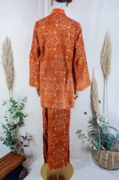 Vintage Co-Ord Set - 1960's Tangerine Mandala Jacket And Maxi Dress Set - Size L -KIKIS Clothing Shop vintage bohemian retro bohochic 1970s hippie preloved boho clothing all about audrey 161