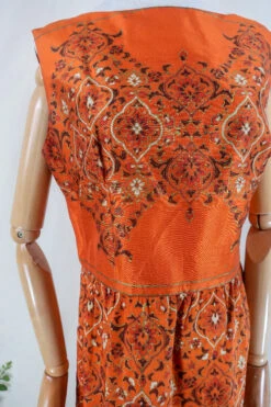 Vintage Co-Ord Set - 1960's Tangerine Mandala Jacket And Maxi Dress Set - Size L -KIKIS Clothing Shop vintage bohemian retro bohochic 1970s hippie preloved boho clothing all about audrey 163