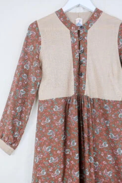 Vintage Dress - Chestnut & Taupe Paisley Cottage Midi - Size M/L -KIKIS Clothing Shop vintage bohemian retro bohochic 1970s hippie preloved boho clothing all about audrey 169