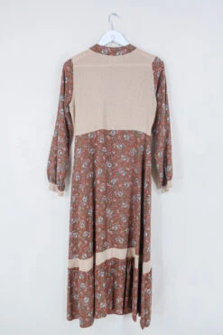 Vintage Dress - Chestnut & Taupe Paisley Cottage Midi - Size M/L -KIKIS Clothing Shop vintage bohemian retro bohochic 1970s hippie preloved boho clothing all about audrey 171