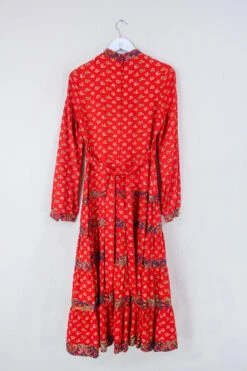 Vintage Midi Dress - Ruby Tiered Flora & Paisley Gardenia - Size S -KIKIS Clothing Shop vintage bohemian retro bohochic 1970s hippie preloved boho clothing all about audrey 178