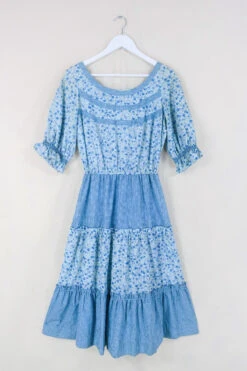 Vintage Midi Dress - Periwinkle & Stone Tiered Prairie Dress - Size S/M