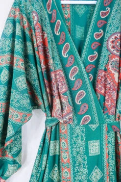 Vintage Wrap Dress - Deep Pine & Rust Paisley - Size XS-M -KIKIS Clothing Shop vintage bohemian retro bohochic 1970s hippie preloved boho clothing all about audrey 200