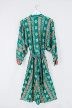 Vintage Wrap Dress - Deep Pine & Rust Paisley - Size XS-M -KIKIS Clothing Shop vintage bohemian retro bohochic 1970s hippie preloved boho clothing all about audrey 203