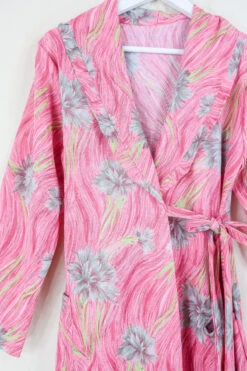 Vintage Wrap Dress - Florida Pink Carnations - Size M/L -KIKIS Clothing Shop vintage bohemian retro bohochic 1970s hippie preloved boho clothing all about audrey 223