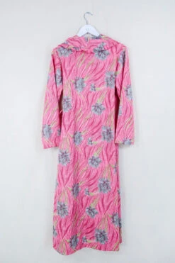 Vintage Wrap Dress - Florida Pink Carnations - Size M/L -KIKIS Clothing Shop vintage bohemian retro bohochic 1970s hippie preloved boho clothing all about audrey 224