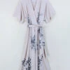 Vintage Wrap Dress - Ecru & Indigo Bamboo Reeds - Size M/L