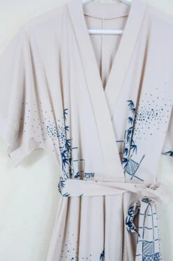 Vintage Wrap Dress - Ecru & Indigo Bamboo Reeds - Size M/L -KIKIS Clothing Shop vintage bohemian retro bohochic 1970s hippie preloved boho clothing all about audrey 248