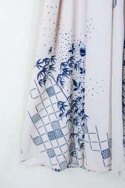 Vintage Wrap Dress - Ecru & Indigo Bamboo Reeds - Size M/L -KIKIS Clothing Shop vintage bohemian retro bohochic 1970s hippie preloved boho clothing all about audrey 250