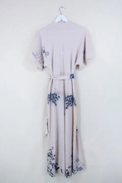 Vintage Wrap Dress - Ecru & Indigo Bamboo Reeds - Size M/L -KIKIS Clothing Shop vintage bohemian retro bohochic 1970s hippie preloved boho clothing all about audrey 251